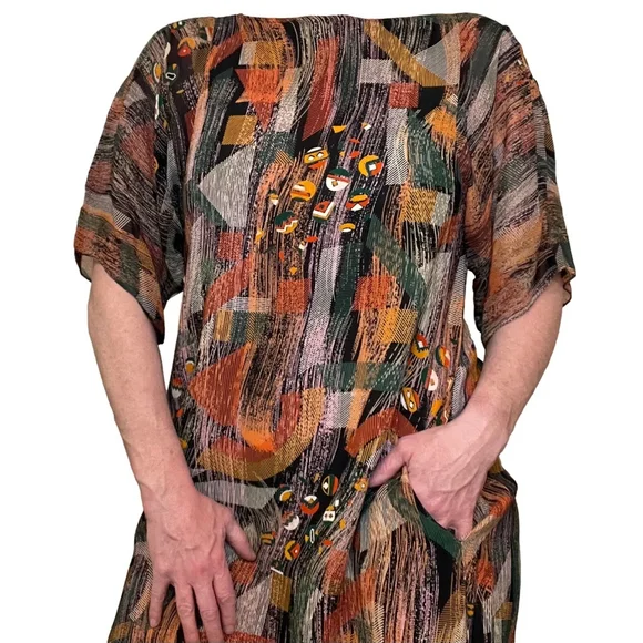 Stephen Burrows Vintage Multicolor Chiffon Shift Dress Short Sleeve Rare 70s, 8 - Picture 4 of 17